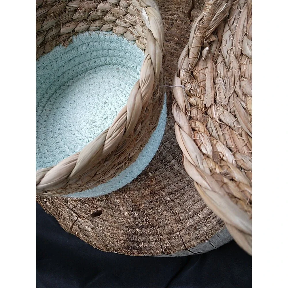 Small Wicker Storage Basket Container & Lid by Bullseye Playground Minimalist